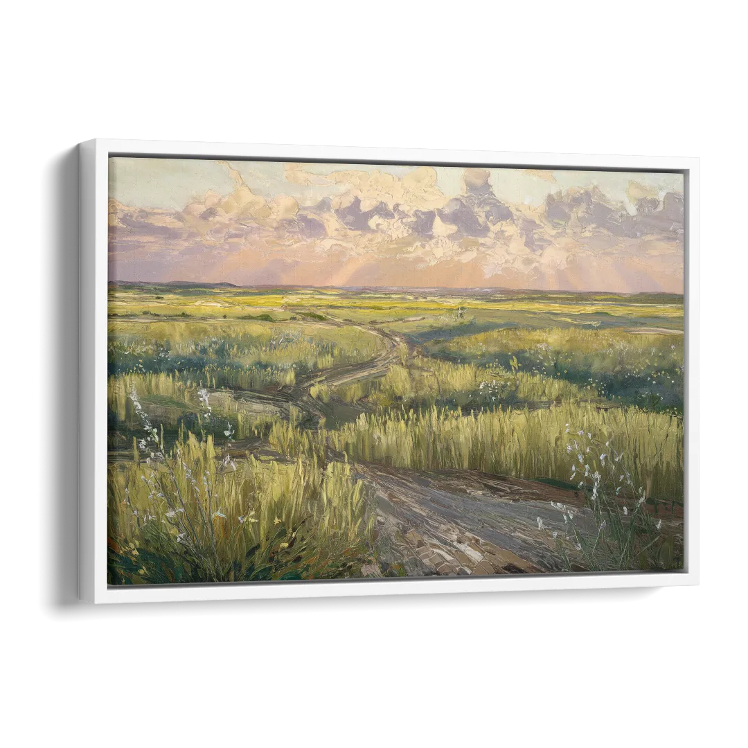 Lubbock Prairie Landscape Side - White Canvas Wall Art