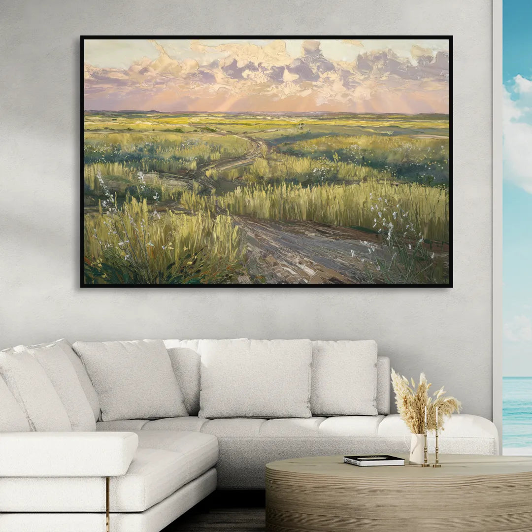Lubbock Prairie Landscape Sitting Room - Black Canvas Wall Art