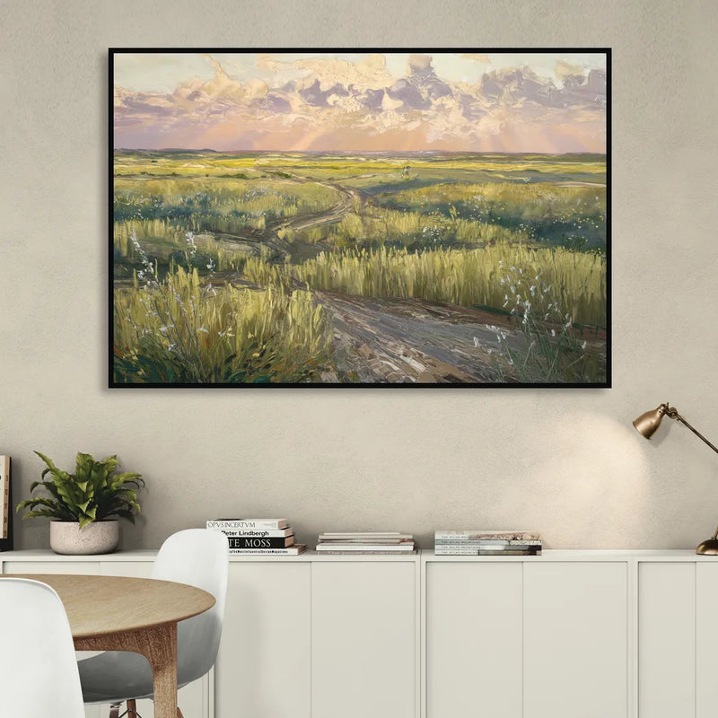 Lubbock Prairie Landscape Living Room - Black Canvas Wall Art