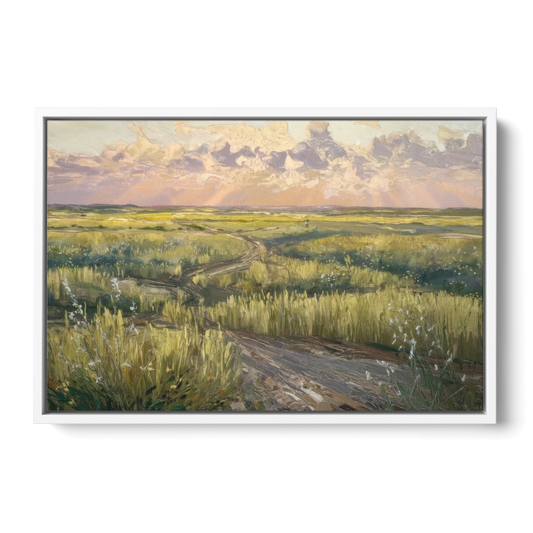 Lubbock Prairie Landscape - White Framed Canvas Wall Art - Front