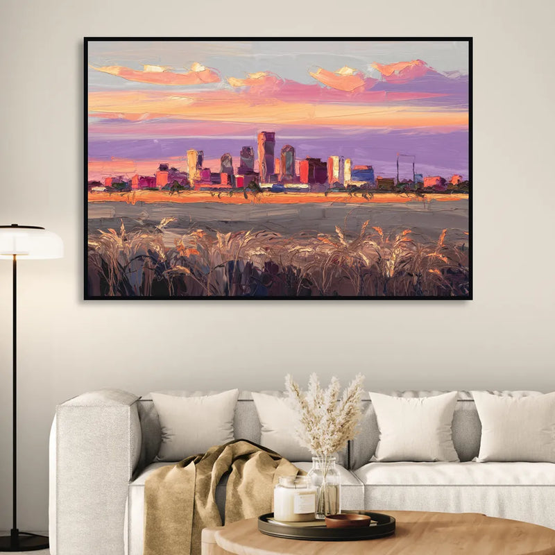Lubbock Skyline Sunset Sitting Room - Black Canvas Wall Art