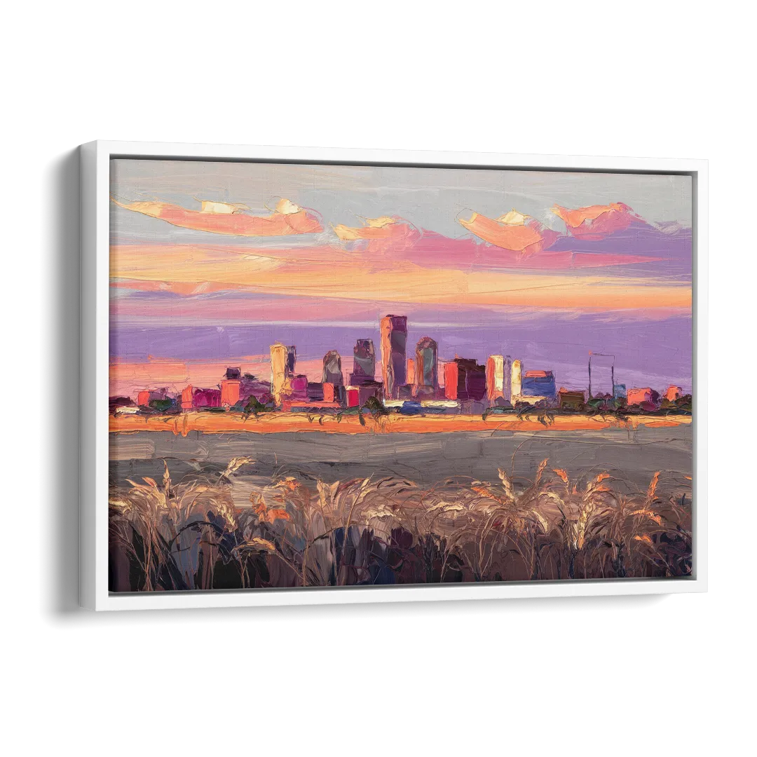 Lubbock Skyline Sunset Side - White Canvas Wall Art