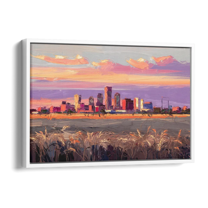 Lubbock Skyline Sunset Side - White Canvas Wall Art