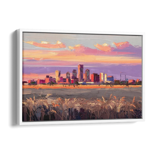 Lubbock Skyline Sunset Side - White Canvas Wall Art