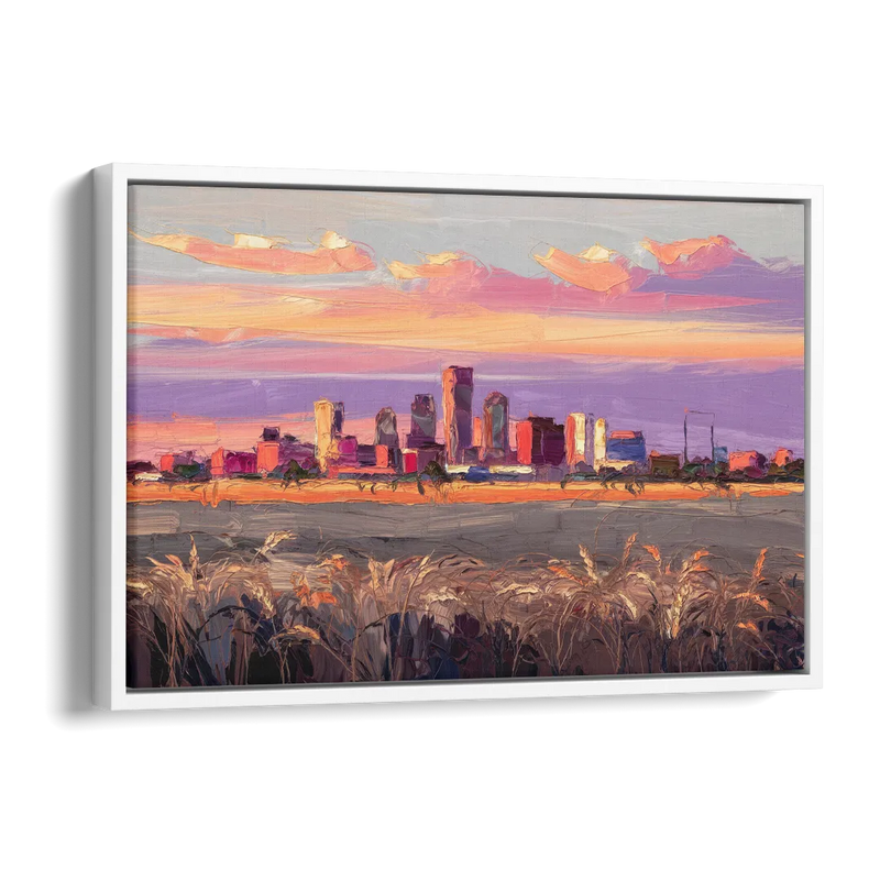 Lubbock Skyline Sunset Side - White Canvas Wall Art