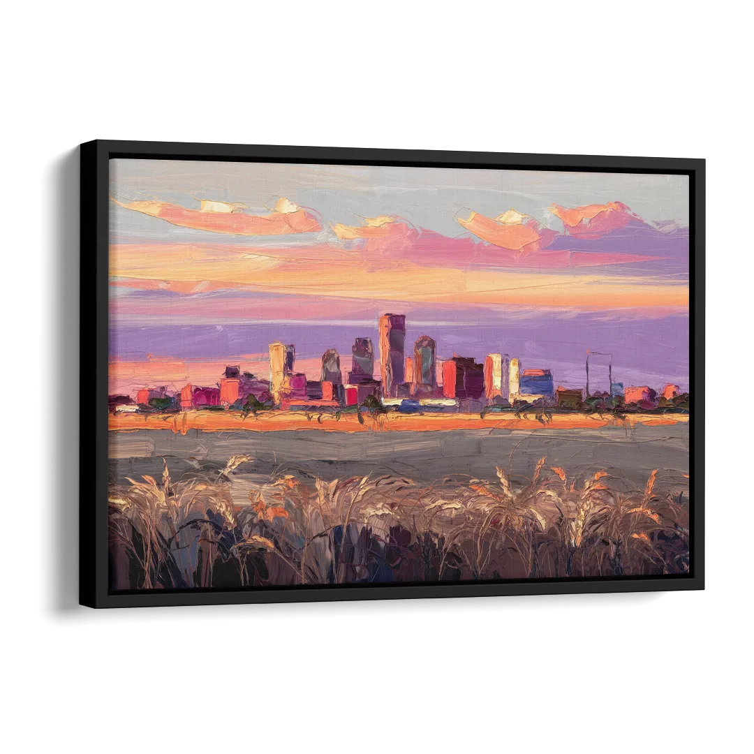 Lubbock Skyline Sunset Side - Black Canvas Wall Art