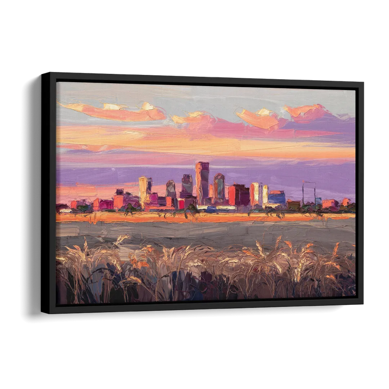Lubbock Skyline Sunset Side - Black Canvas Wall Art