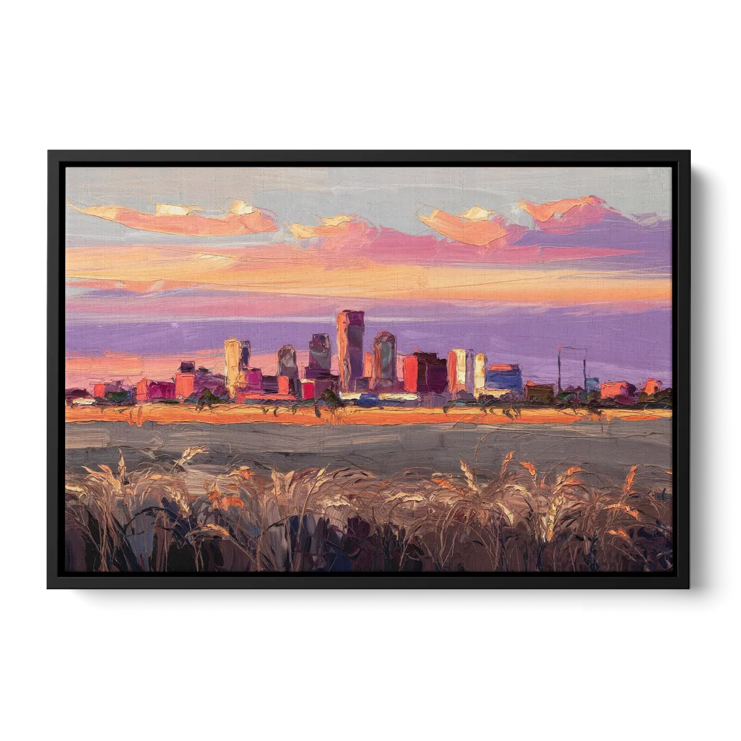 Lubbock Skyline Sunset Front - Black Canvas Wall Art