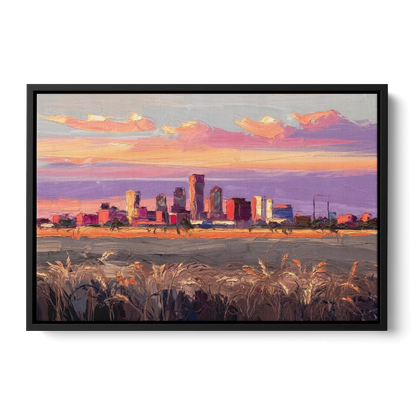 Lubbock Skyline Sunset Front - Black Canvas Wall Art