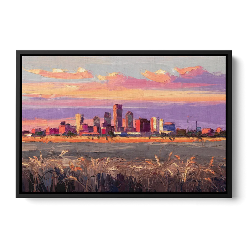 Lubbock Skyline Sunset Front - Black Canvas Wall Art