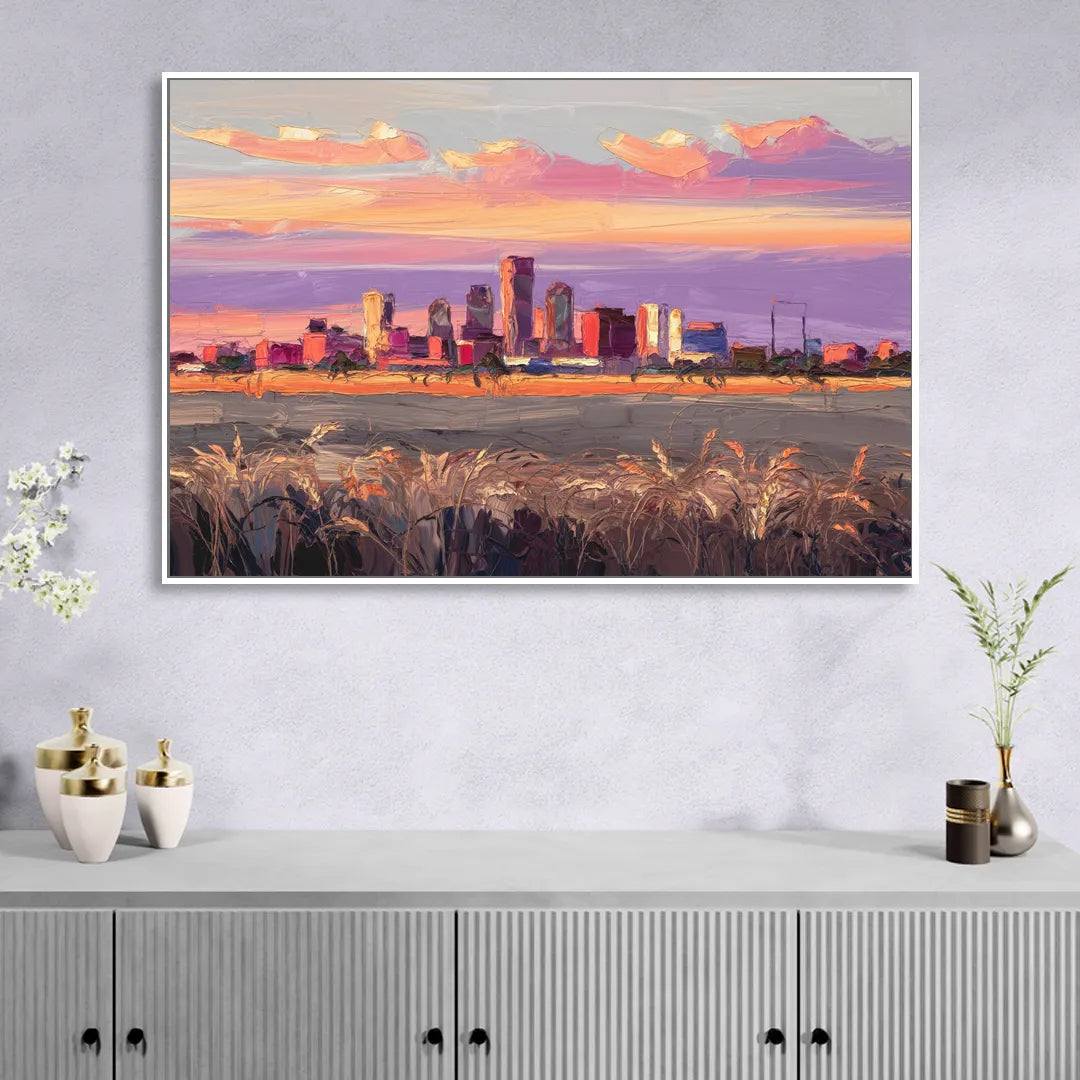 Lubbock Skyline Sunset Sitting Room - White Canvas Wall Art