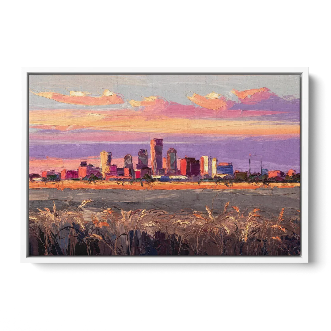Lubbock Skyline Sunset Front - White Canvas Wall Art