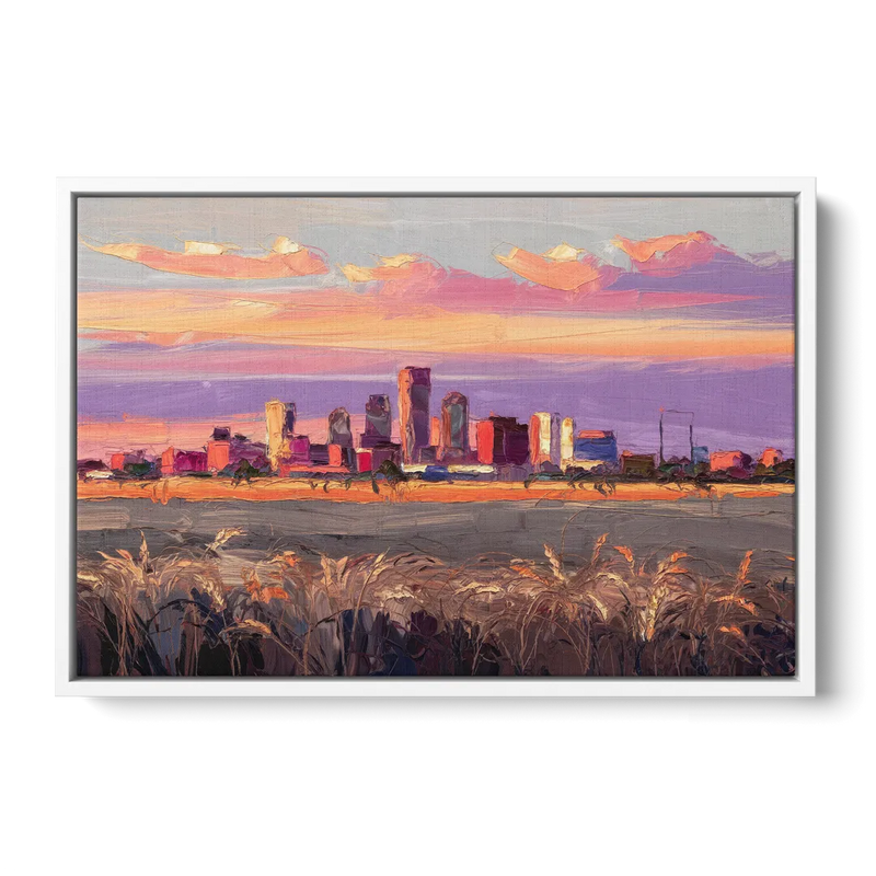 Lubbock Skyline Sunset Front - White Canvas Wall Art