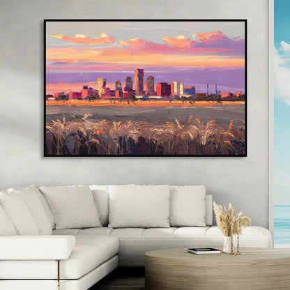 Lubbock Skyline Sunset Living Room - Black Canvas Wall Art