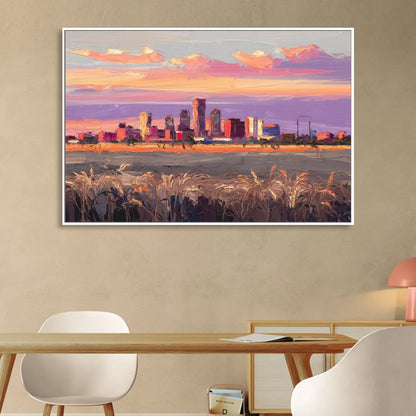 Lubbock Skyline Sunset Living Room - White Canvas Wall Art