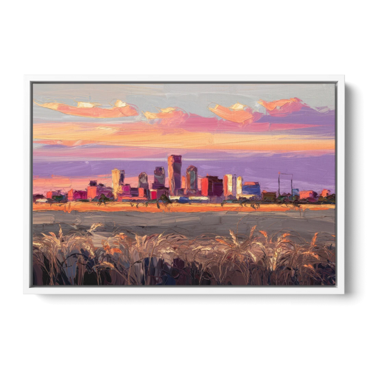 Lubbock Skyline Sunset - White Framed Canvas Wall Art - Front