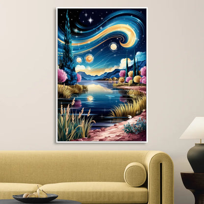 Lubbock Starry Night Sky Sitting Room - White Canvas Wall Art