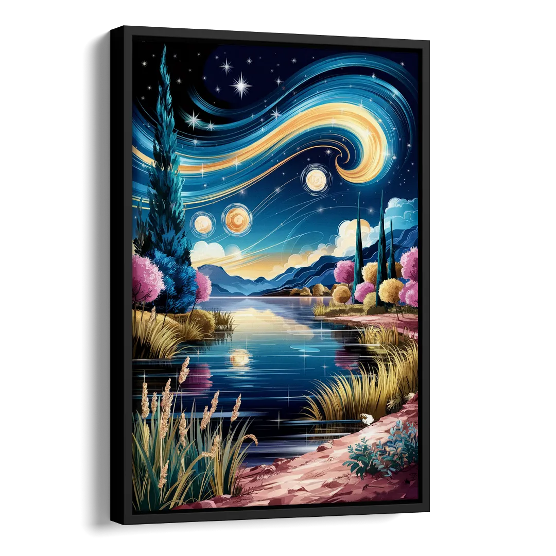 Lubbock Starry Night Sky Side - Black Canvas Wall Art