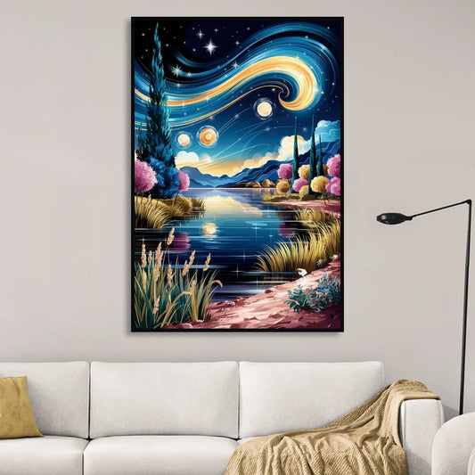 Lubbock Starry Night Sky Living Room - Black Canvas Wall Art