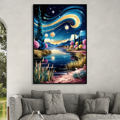 Lubbock Starry Night Sky Sitting Room - Black Canvas Wall Art