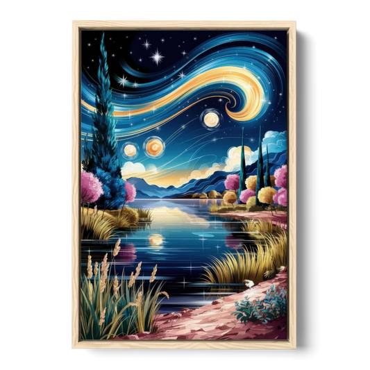 Lubbock Starry Night Sky - Oak Framed Canvas Wall Art - Front