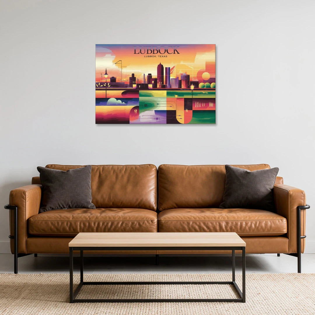 Lubbock Vibrant Cityscape - Canvas Wall Art - Sofa - 36x24