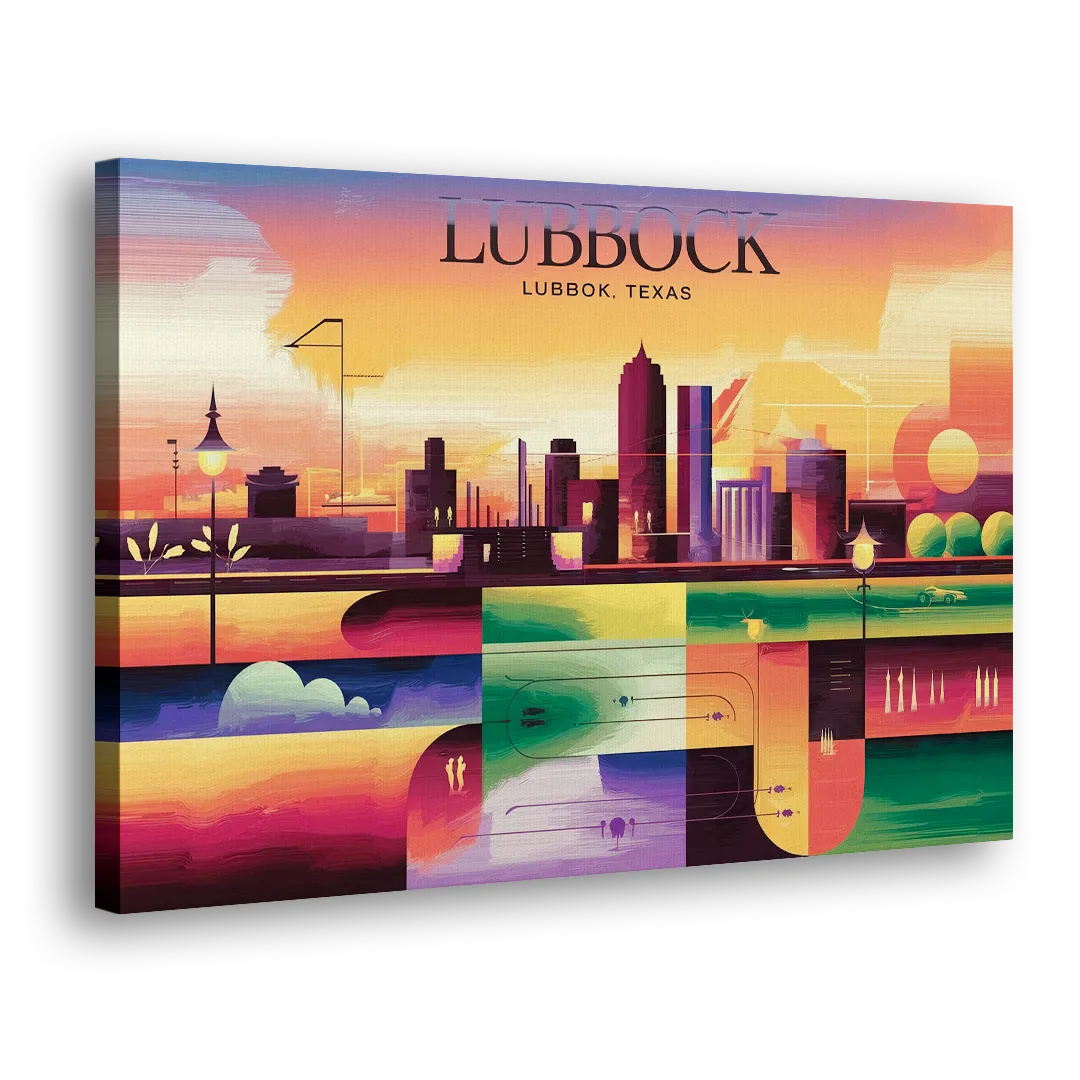 Lubbock Vibrant Cityscape Side - Canvas Wall Art