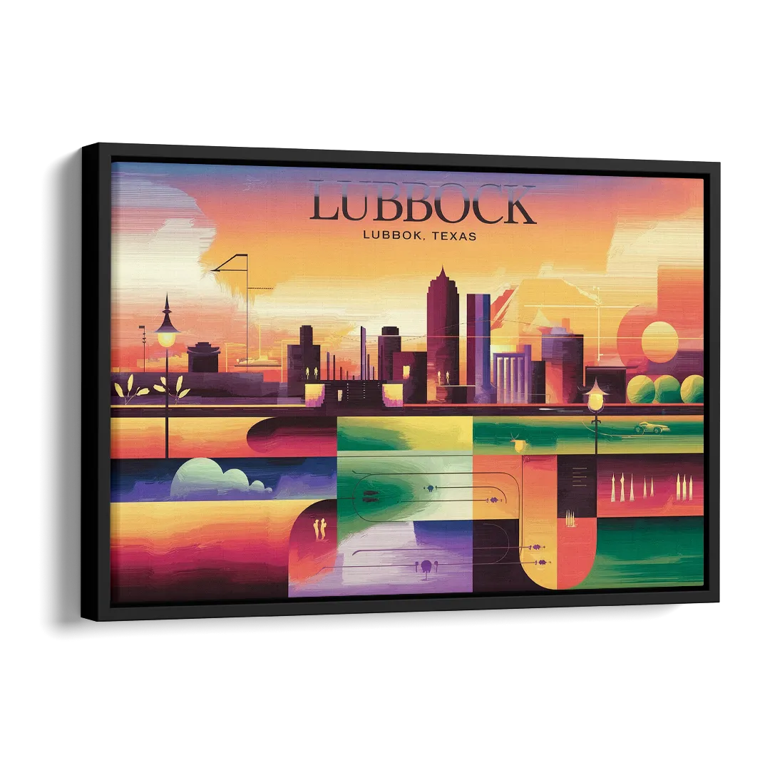 Lubbock Vibrant Cityscape Side - Black Canvas Wall Art