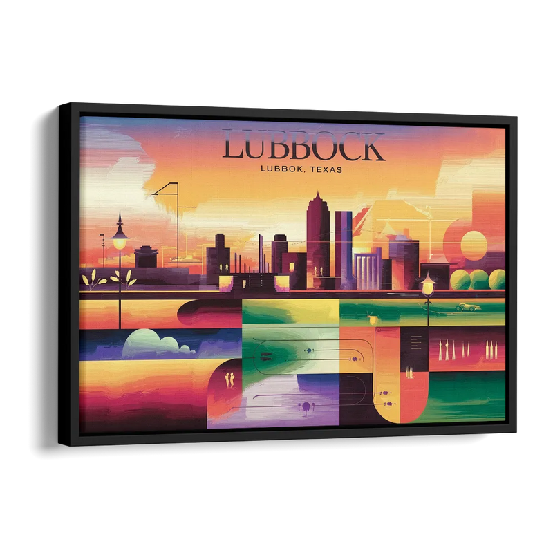 Lubbock Vibrant Cityscape Side - Black Canvas Wall Art