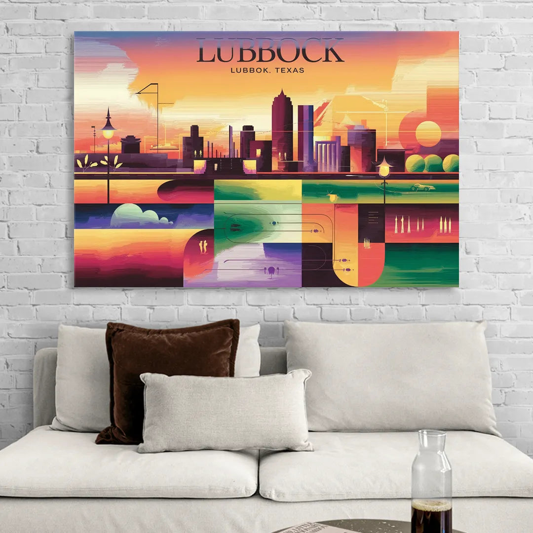 Lubbock Vibrant Cityscape Living Room - Canvas Wall Art