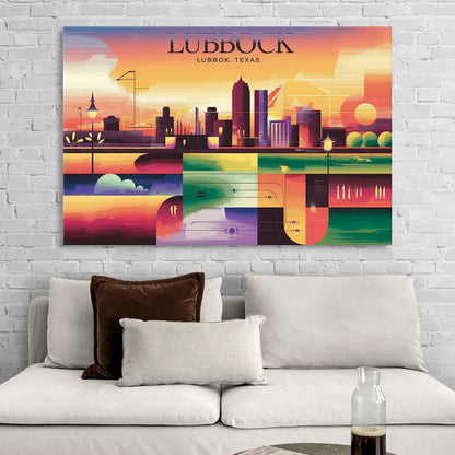 Lubbock Vibrant Cityscape Living Room - Canvas Wall Art