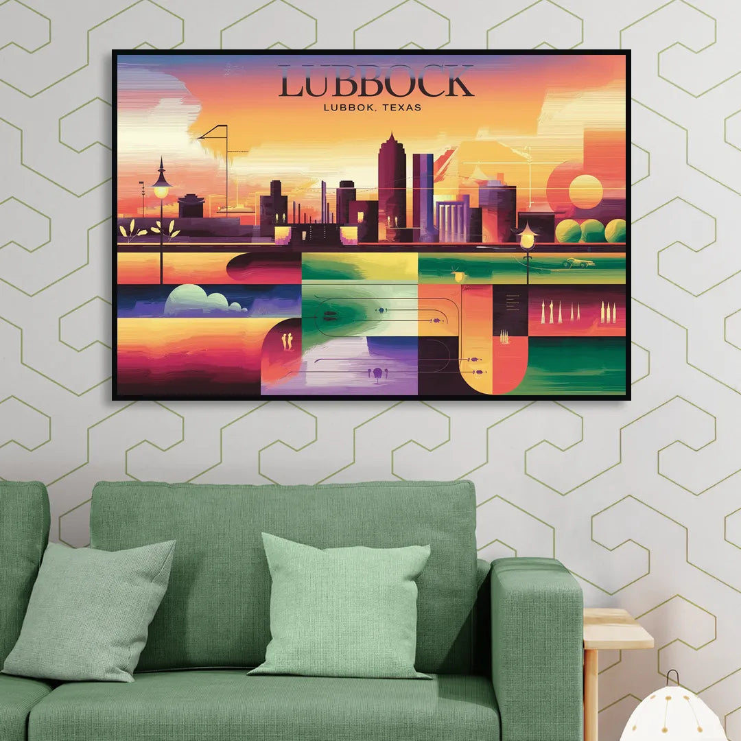 Lubbock Vibrant Cityscape Sitting Room - Black Canvas Wall Art