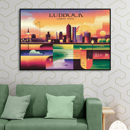 Lubbock Vibrant Cityscape Sitting Room - Black Canvas Wall Art