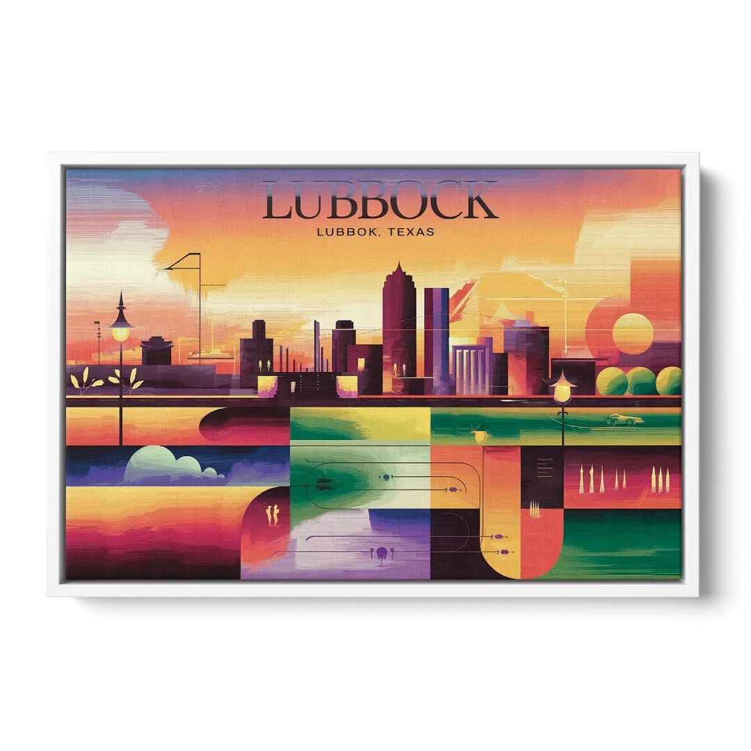 Lubbock Vibrant Cityscape Front - White Canvas Wall Art