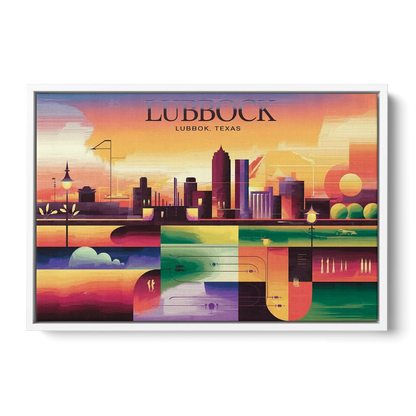 Lubbock Vibrant Cityscape Front - White Canvas Wall Art