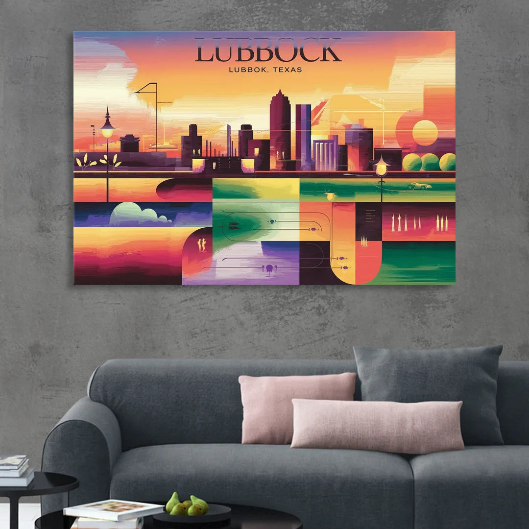 Lubbock Vibrant Cityscape Sitting Room - Canvas Wall Art