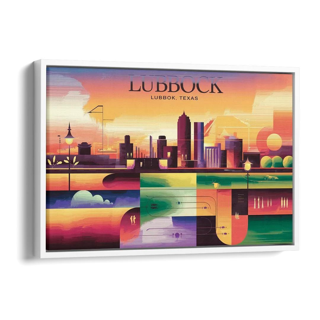Lubbock Vibrant Cityscape Side - White Canvas Wall Art