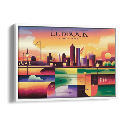 Lubbock Vibrant Cityscape Side - White Canvas Wall Art
