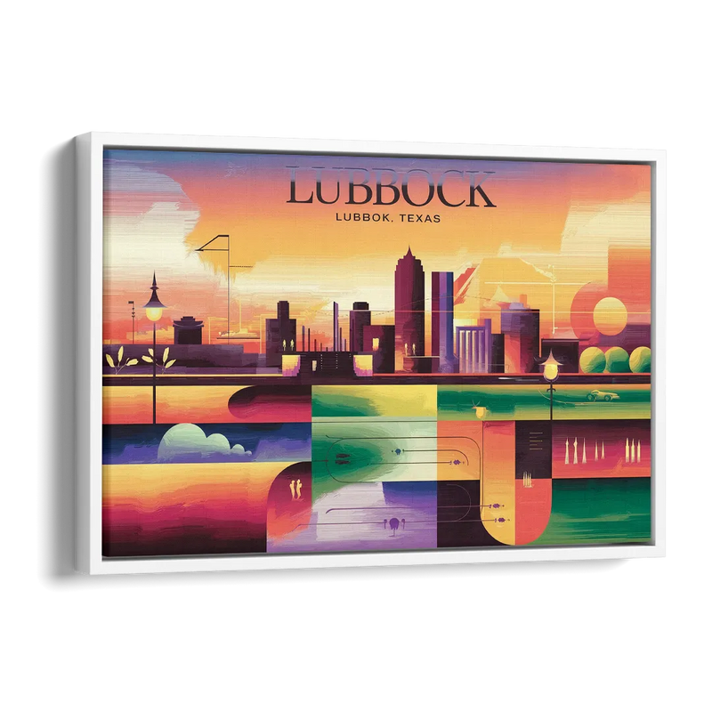 Lubbock Vibrant Cityscape Side - White Canvas Wall Art