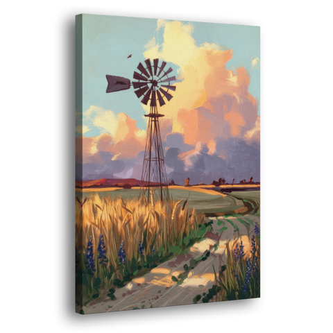 Lubbock Windmill Scene - Canvas Wall Art - Side