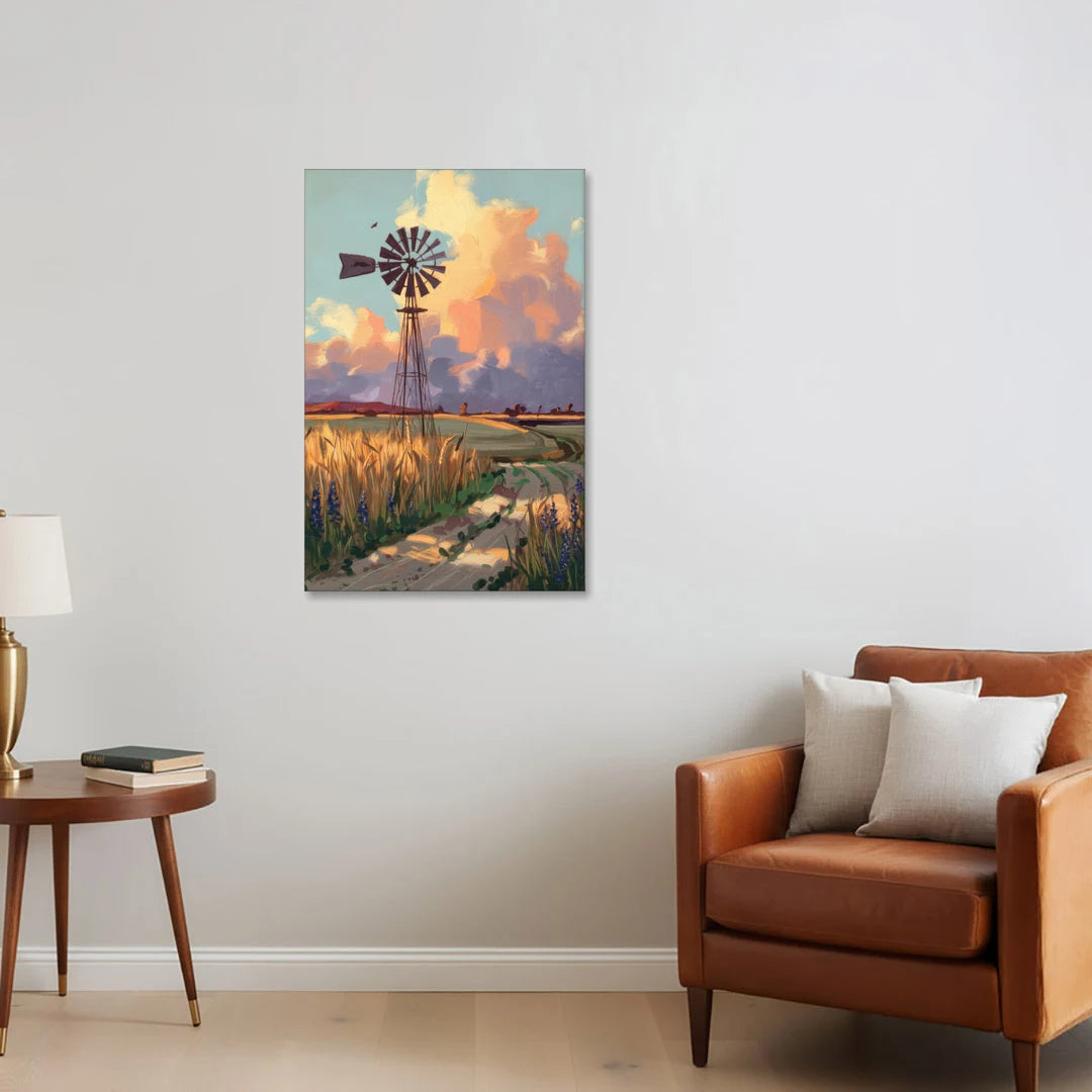 Lubbock Windmill Scene - Canvas Wall Art - Sofa - 24x36