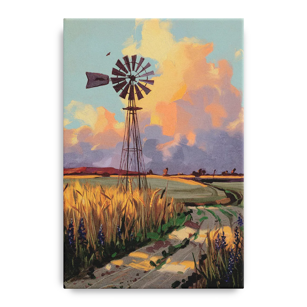 Lubbock Windmill Scene Front - Canvas Wall Art