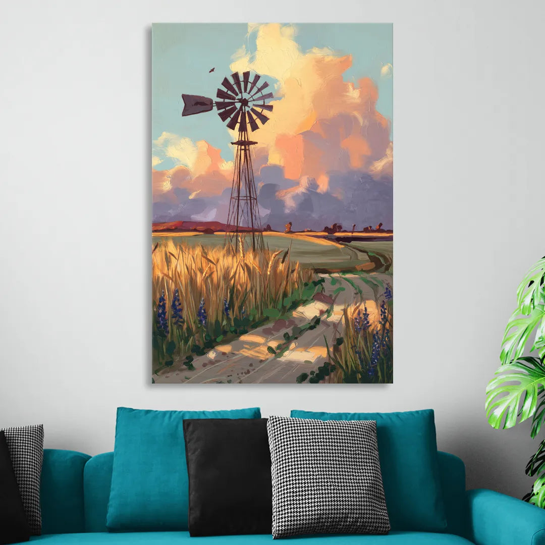 Lubbock Windmill Scene Sitting Room - Canvas Wall Art
