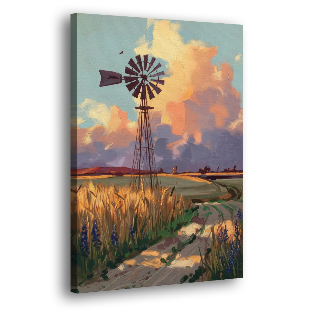 Lubbock Windmill Scene Side - Canvas Wall Art