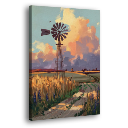 Lubbock Windmill Scene Side - Canvas Wall Art