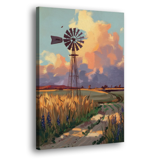 Lubbock Windmill Scene Side - Canvas Wall Art