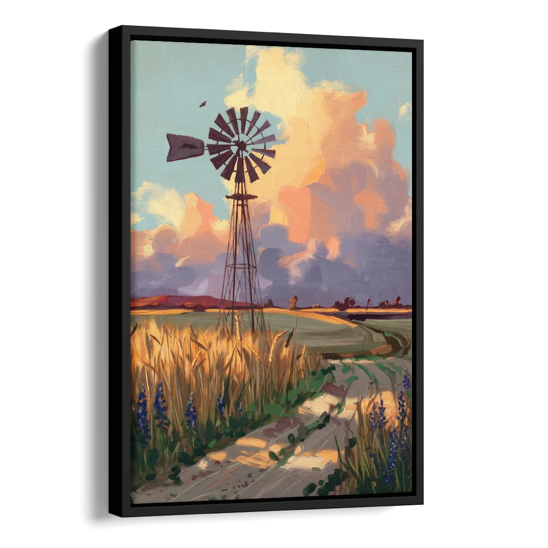 Lubbock Windmill Scene Side - Black Canvas Wall Art