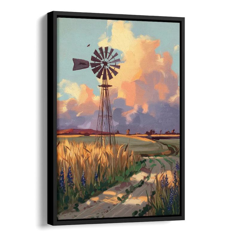 Lubbock Windmill Scene Side - Black Canvas Wall Art