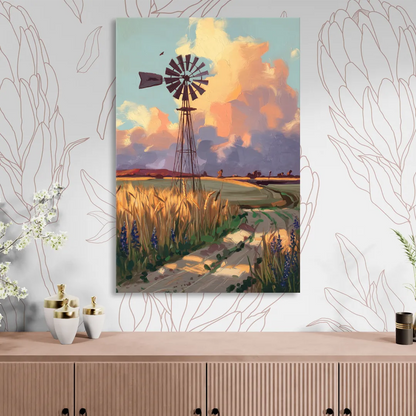 Lubbock Windmill Scene Living Room - Canvas Wall Art