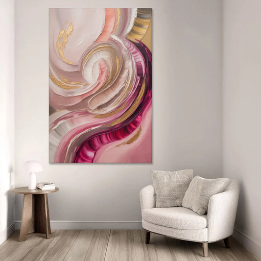 Luminous Swirl Pink Abstract - Canvas Wall Art - Sofa - 40x60